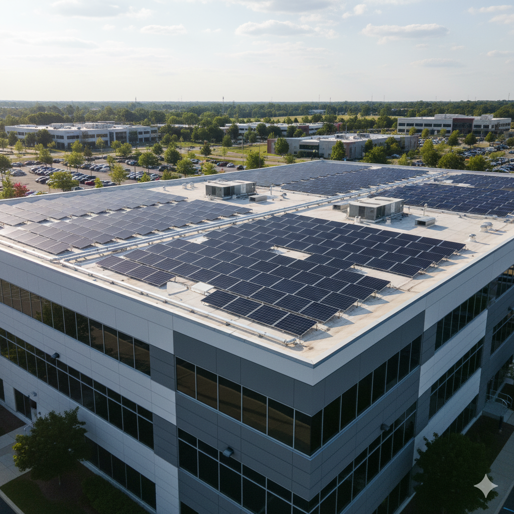 Aerial view of solar panel installation